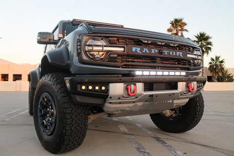 gray ford bronco raptor modular bumper and grille with white led light bar 