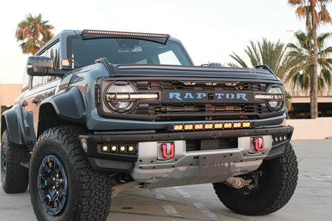 ford bronco raptor modular bumper with amber led light bar 