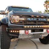Ford Bronco 40in PRO curved roof light bar on a rugged Raptor-style front grille
