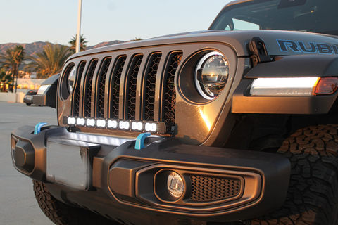 2024 jeep wrangler with white LED light bar in the front grille