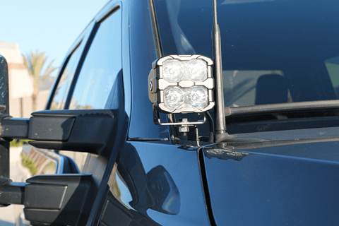 up close view light pillar used for ditch lights on ford super duty