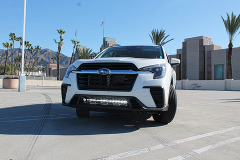 2019 white subaru ascent with white led light bar behind grille