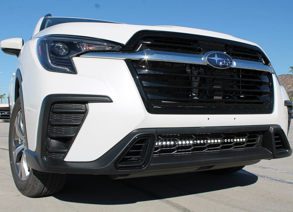 2025 white subaru ascent with white led light bar behind grille