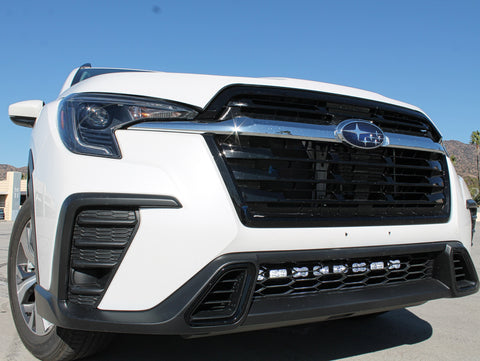 2020 white subaru ascent with white led light bar behind grille