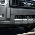 Land Cruiser lightbar on 2024+ Toyota Land Cruiser front grille installation, slim LED bar installed behind lower grille for Land Cruiser 1958 and Land Cruiser models