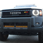 Land Cruiser lightbar installed behind the lower grille on 2024+ Toyota Land Cruiser (1958 and 200 Series); front view showing LED lightbar under bumper