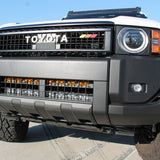 Land Cruiser ditch lights PRO for 2024+ on Toyota Land Cruiser front view with amber DRL glow