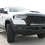 RAM RHO Lightbar on 2025+ RAM 1500 RHO, slim curved light bar integrated with factory bumper—RAM RHO Lightbar