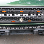 top view green 2021 bronco capable bumper with led light bar installed on top for off roading