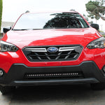 red 2023 subaru crosstrek gen 2 with light bar for off roading installed lower grille