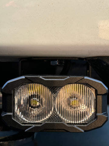 close up view of LED light pod that is used for m&r automotive reverse kits