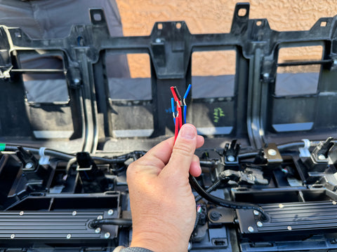 wiring for the 2 light bars set up behind toyota tacoma grille for off roading