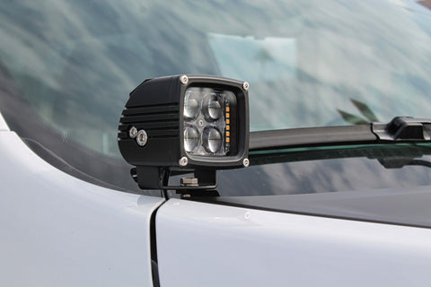 RAM RHO Ditch Lights dual color on 2025+ RAM 1500 with white LED main light and amber DRL backglow