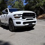2025+ RAM 2500 light bar slim 40in curved LED front view on white RAM 2500 truck, fits 2025 2026 RAM 2500 3500 trims