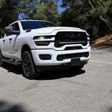 2025+ RAM 2500 light bar slim 40in curved LED front view on white RAM 2500 truck, fits 2025 2026 RAM 2500 3500 trims