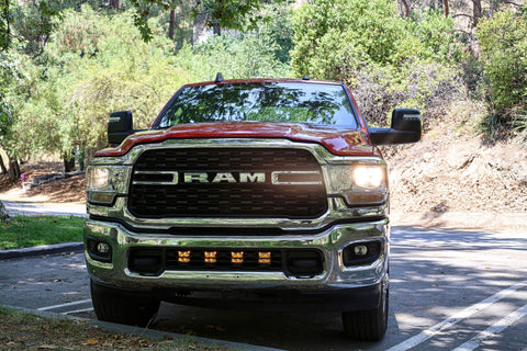 RAM 2500 lightbar Bumper Light kit installed on 2019-2024 RAM 2500 truck with LED lower grille light pods