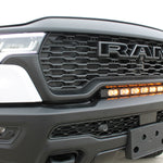 RAM RHO light bar PRO curved LED installed between grille and bumper on 2025 RAM 1500 RHO front bumper