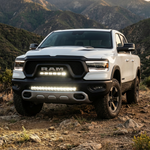 RAM Rebel Light Bar 2019-2024 single 40in slim LED light bar installed on white RAM 1500 Rebel off-road