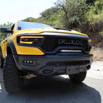 RAM TRX Light bar slim 23in curved grille light fits 2021-2024 RAM 1500 TRX front view on yellow truck