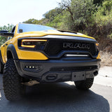 RAM TRX Light bar slim 23in curved grille light fits 2021-2024 RAM 1500 TRX front view on yellow truck