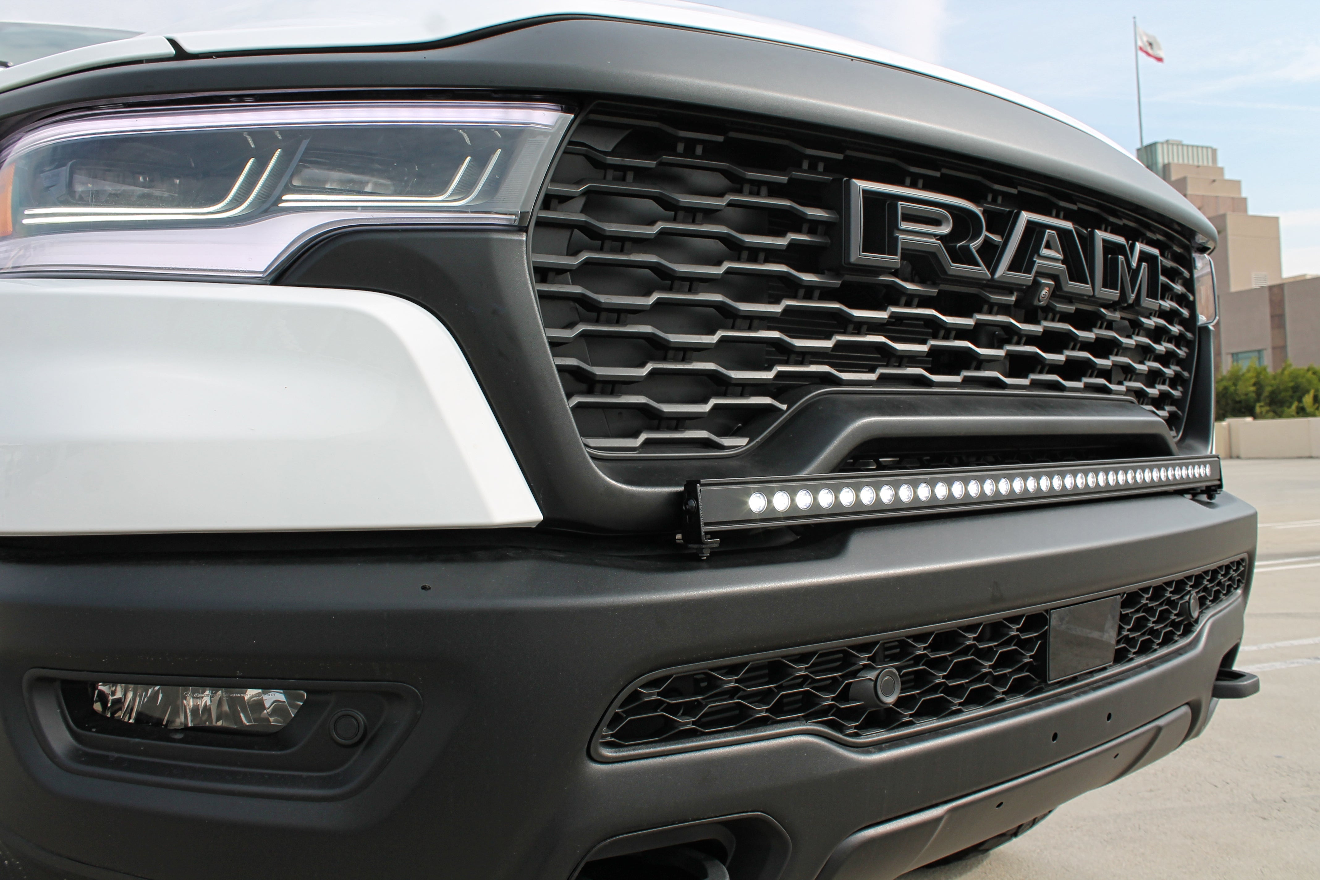 RAM RHO Lightbar on 2025+ RAM 1500 RHO fits curved light bar with slim built-in look