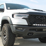 RAM REBEL lightbar front view on RAM 1500 Rebel with curved PRO LED bar, bolt-on install, no drilling