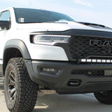RAM REBEL lightbar front view on RAM 1500 Rebel with curved PRO LED bar, bolt-on install, no drilling