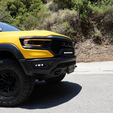 RAM TRX Lightbar 23in PRO installed on yellow 2021-2024 RAM 1500 TRX front grille and bumper opening