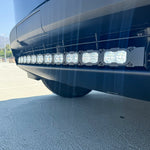close up black tesla cybertruck with white curved LED light bar m&r automotive 
