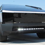 black tesla cybertruck with white LED light bar m&r automotive 