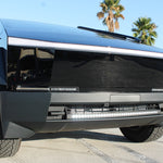 Black Tesla Cybertruck with the 40in SLIM curved LED light bar mounted in the bumper, top view