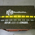 Chevrolet Silverado Light Bars on a M&R MandOnline box, dual 40s LED light bars mounted on a rail system for Silverado HD pickups