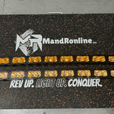 Chevrolet Silverado Light Bars — MandROnline product branding on textured black panel with amber LEDs