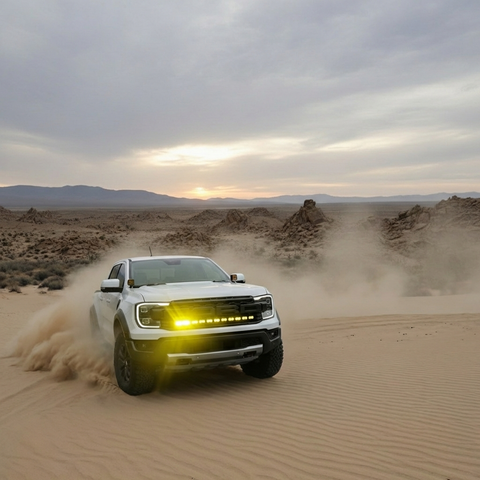2024 white ranger raptor with yellow led off road light bar