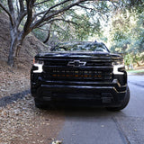 chevrolet silverado 1500 Light Bars PRO installed on 2022+ Silverado 1500 front grille on forest road