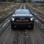 chevrolet silverado 1500 Light Bars PRO mounted on 2022+ Silverado 1500 lighting up rugged off-road trail