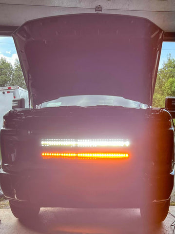 2020 2021 2022 2023 Chevrolet Silverado 2500/3500HD two 40in light bars behind grille color amber and white - M&R Automotive