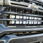 Chevrolet Silverado Light Bars on 2020-2026 Silverado 2500/3500HD grille with dual row LED light bars, mounts on lower grille rail system, fits High Country LTZ LT WT trims