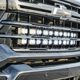 Chevrolet Silverado Light Bars on 2020-2026 Silverado 2500/3500HD grille with dual row LED light bars, mounts on lower grille rail system, fits High Country LTZ LT WT trims