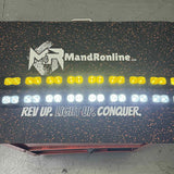 Chevrolet Silverado Light Bars on a M&R MandRonline setup with dual 40s, LED yellow and white lights, bottom grille mounting, REV UP. LIGHT UP. CONQUER.