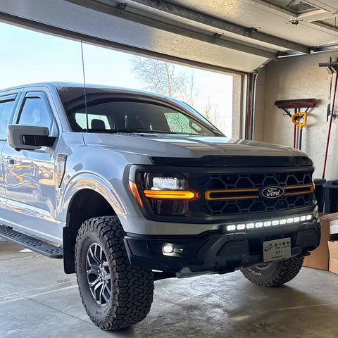 F150 Tremor Modular Bumper 40in Light Bar on a 2024 Ford F-150 Tremor with SLIM built-in LED bar, rugged front bumper and factory-curved design