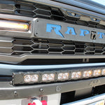 upclose view ford bronco raptor with amber curved led light bar on top of bumper