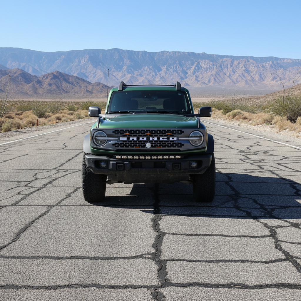 2021+ Ford Bronco Capable Bumper 40in PRO LED light bar, off-road install view