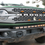 green 2024 bronco capable bumper with amber led light bar installed on top for off roading