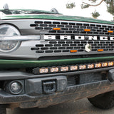 green 2024 bronco capable bumper with amber led light bar installed on top for off roading