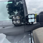 Ford Bronco ditch lights PRO, dual-color white LED with amber DRL backglow on a 2021-2026 Bronco