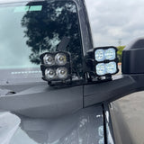 Ford Bronco ditch lights PRO, dual-color white LED with amber DRL backglow on a 2021-2026 Bronco
