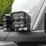 Ford Bronco Ditch Lights Dual Color with white LED and amber DRL backglow mounted on rugged roof of 2021-2026 Bronco