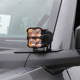 Ford Bronco Ditch Lights - PRO: Dual color white LED with amber DRL backglow on 2021-2026 Ford Broncos, mounted on hood for enhanced rugged look