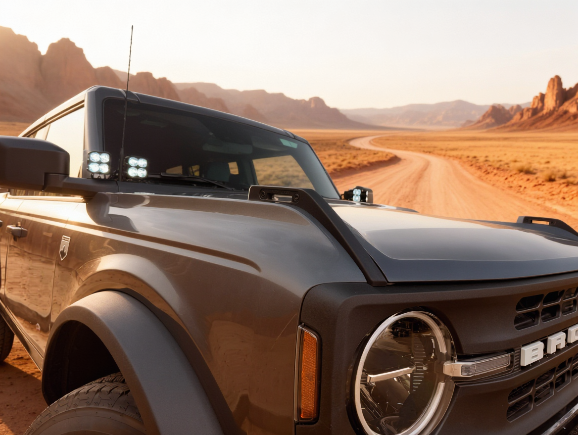 Ford Bronco Ditch Lights - PRO: Dual color main white LED with amber DRL backglow on 2021-2026 Ford Bronco, rugged off-road lighting for ditch light upgrades